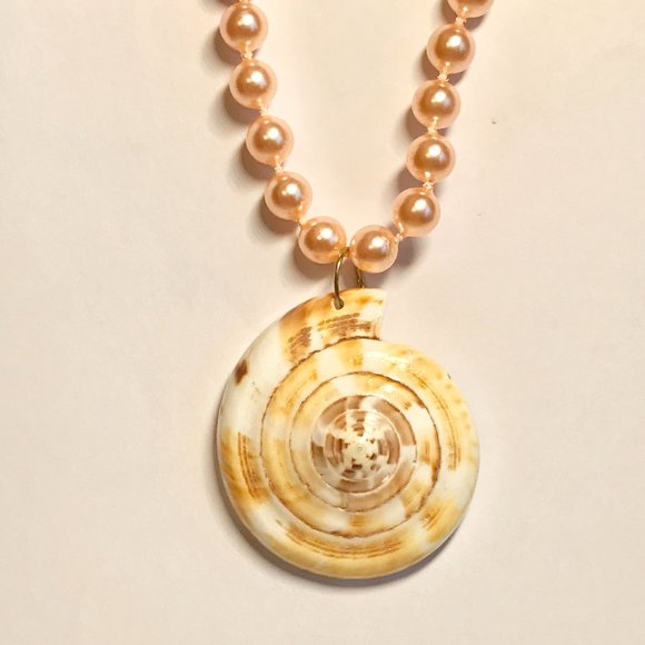 Natural Shell Shiva Nautilus Pearl Necklace Choker Statement VintagePeach 16-18" - Picture 7 of 8